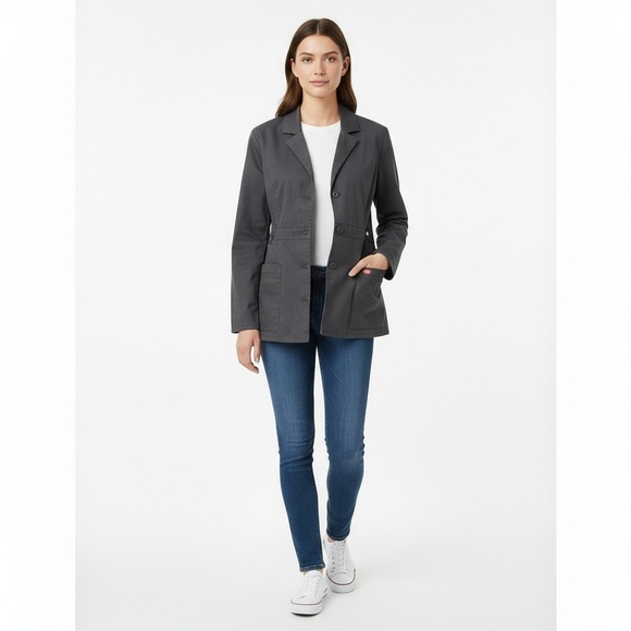 Dickies Womens M Dark Gray Workwear Blazer Button Up Canvas Notched Lapel - Picture 1 of 6